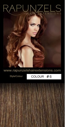 100 Gram 20" Clip In Hair Extensions Colour #6 Light Chestnut Brown (7 p/c Full Head)